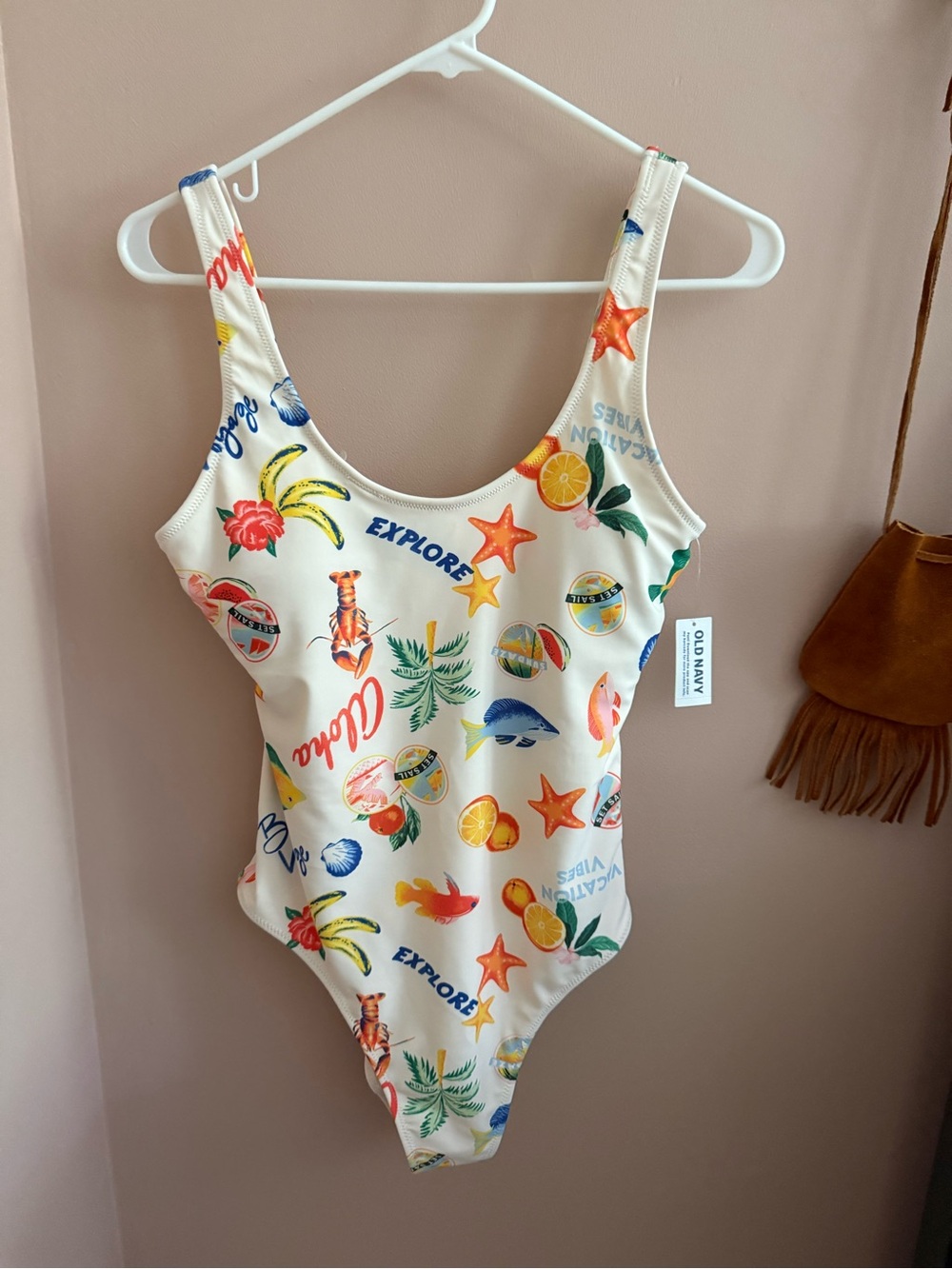 Old Navy Cream Tropical Motif Girls' One-Piece Swimsuit